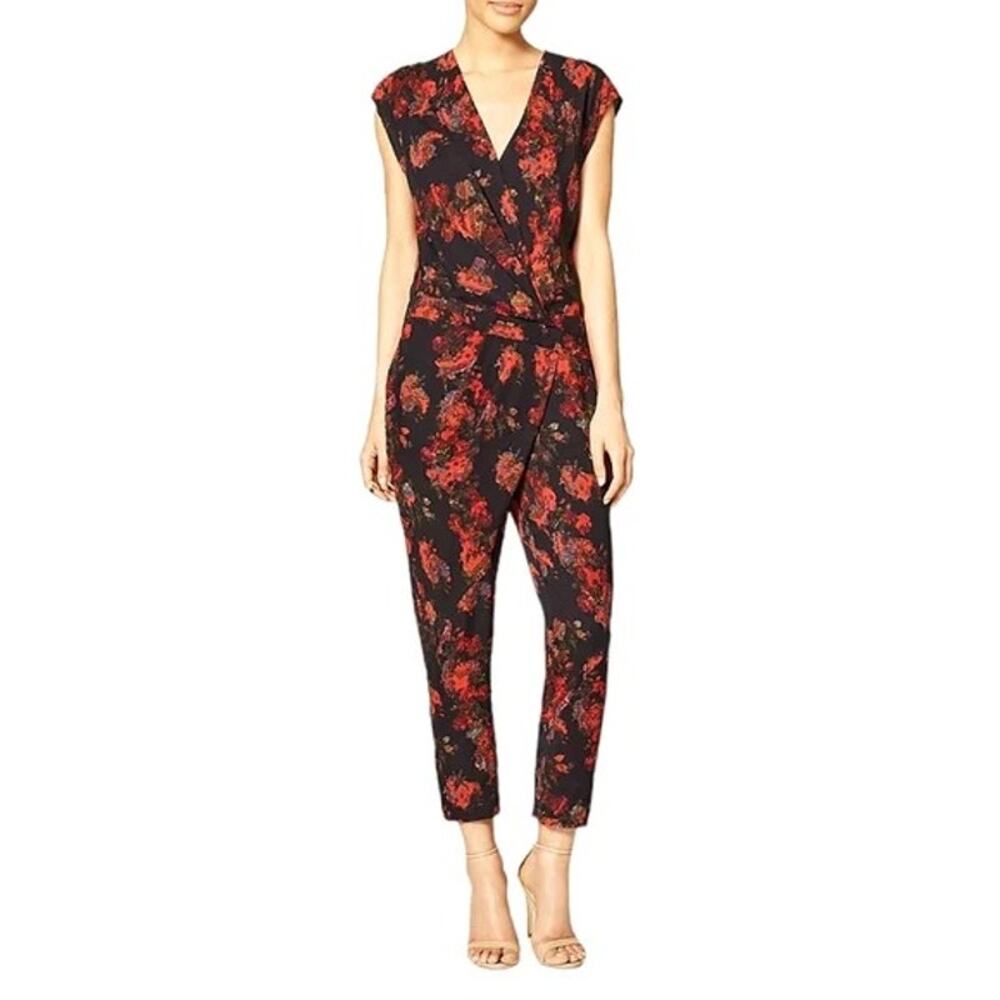 Thakoon Womens Jumpsuit Autumn Shade Floral Draped Pockets Black‎ 100% Silk 6